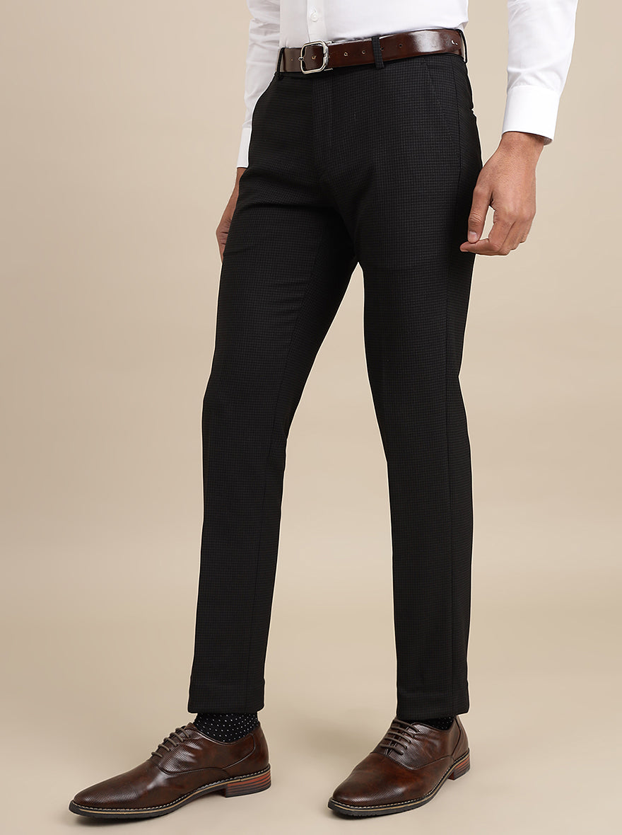 Black Checked Super Slim Fit Formal Trouser | JadeBlue Youth