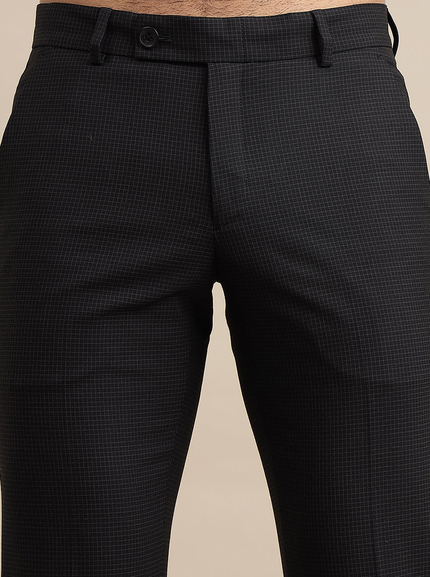 Black Checked Super Slim Fit Formal Trouser | JadeBlue Youth