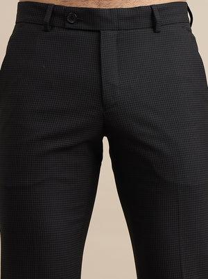 Black Checked Super Slim Fit Formal Trouser | JadeBlue Youth