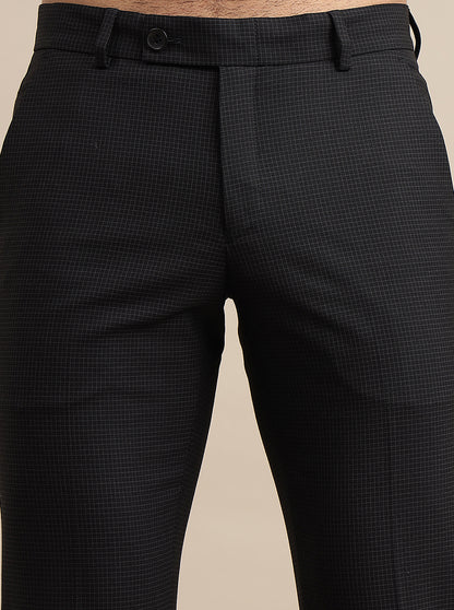 Black Checked Super Slim Fit Formal Trouser | JadeBlue Youth