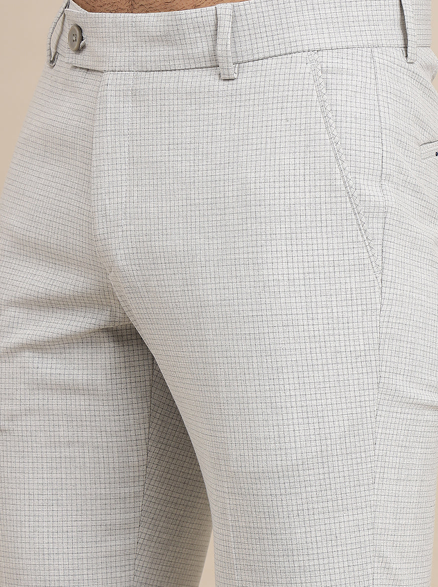 Grey Checked Super Slim Fit Formal Trouser | JadeBlue