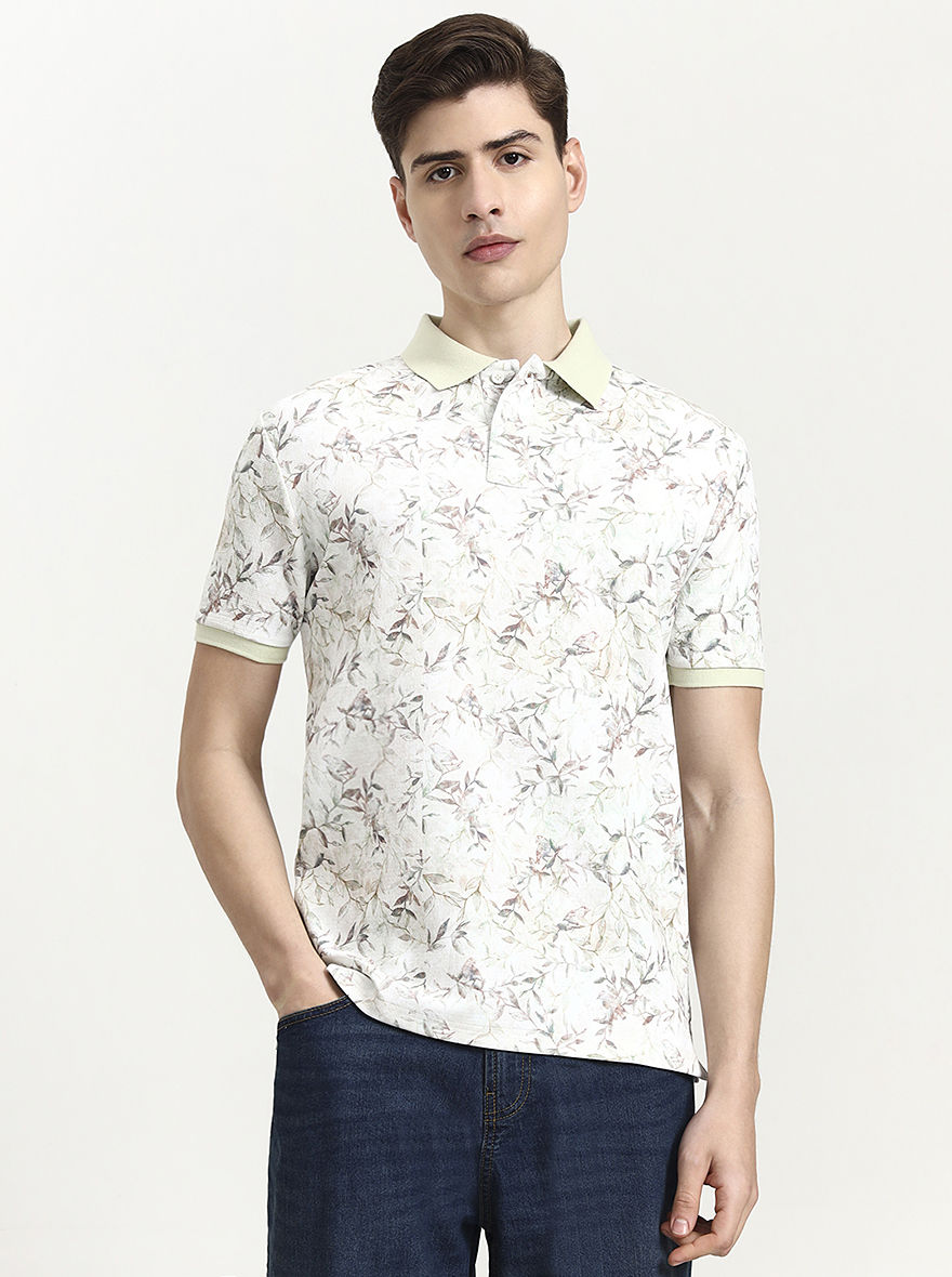 Pista Green Printed Slim Fit Polo T-Shirt | JadeBlue