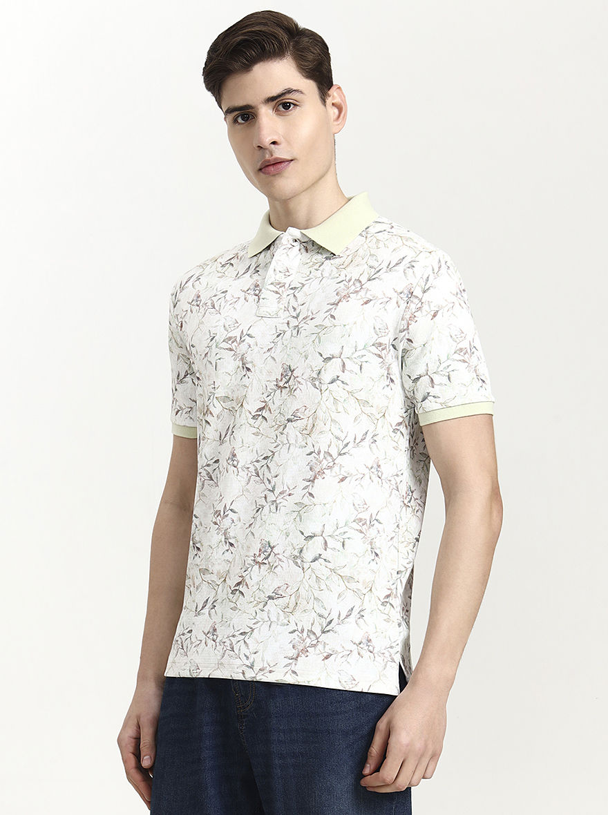 Pista Green Printed Slim Fit Polo T-Shirt | JadeBlue