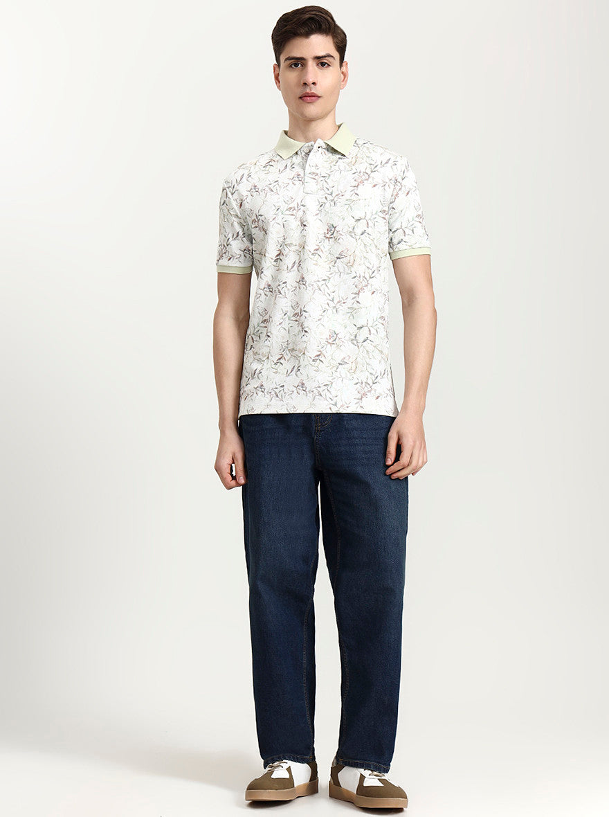 Pista Green Printed Slim Fit Polo T-Shirt | JadeBlue