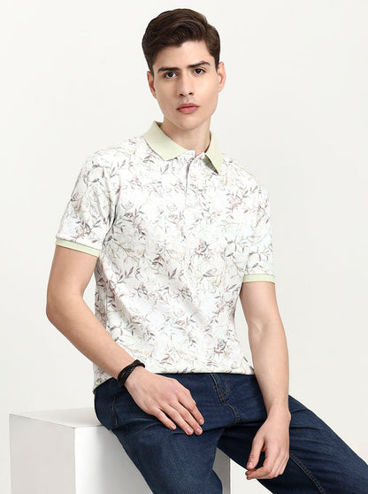 Pista Green Printed Slim Fit Polo T-Shirt | JadeBlue