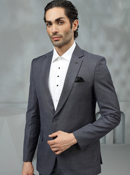 Dark Grey Self Textured Suit | JadeBlue