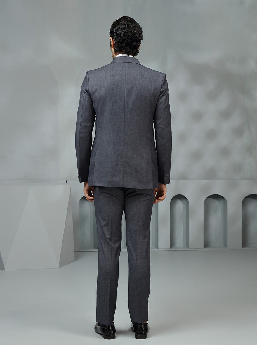 Dark Grey Self Textured Suit | JadeBlue