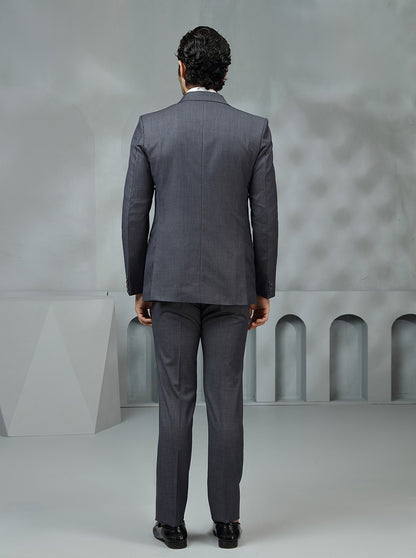 Dark Grey Self Textured Suit | JadeBlue
