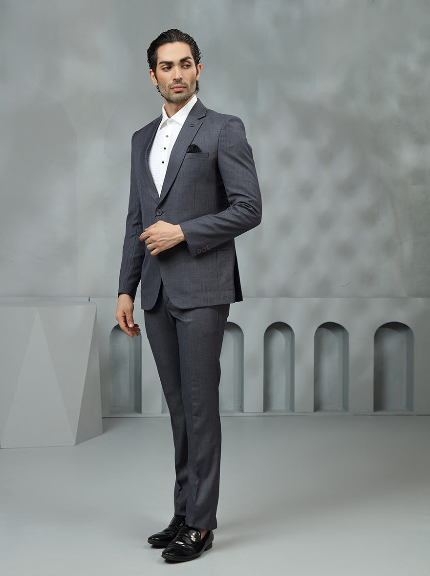 Dark Grey Self Textured Suit | JadeBlue