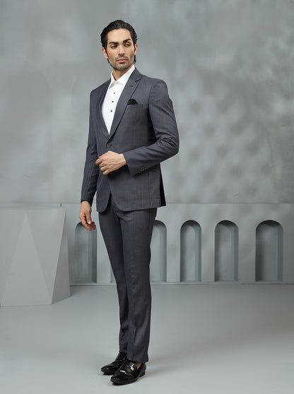Dark Grey Self Textured Suit | JadeBlue