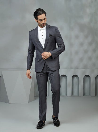 Dark Grey Self Textured Suit | JadeBlue