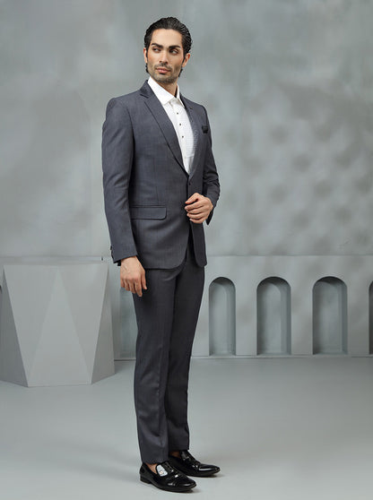 Dark Grey Self Textured Suit | JadeBlue