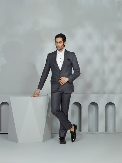 Dark Grey Self Textured Suit | JadeBlue