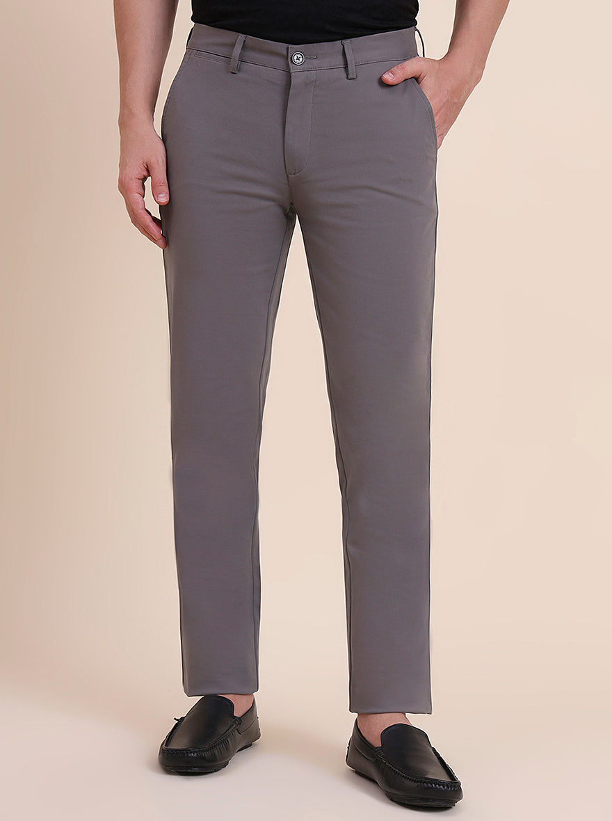 Grey Solid Uno Fit Casual Trouser | JadeBlue
