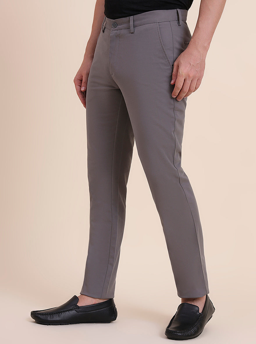 Grey Solid Uno Fit Casual Trouser | JadeBlue
