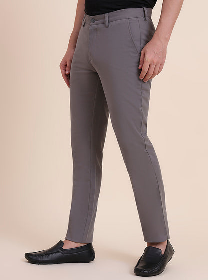 Grey Solid Uno Fit Casual Trouser | JadeBlue