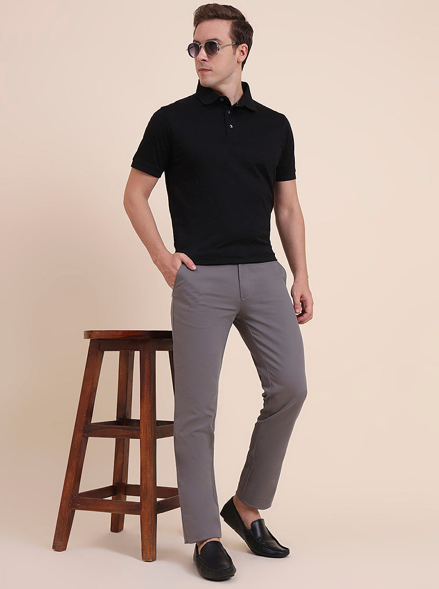 Grey Solid Uno Fit Casual Trouser | JadeBlue