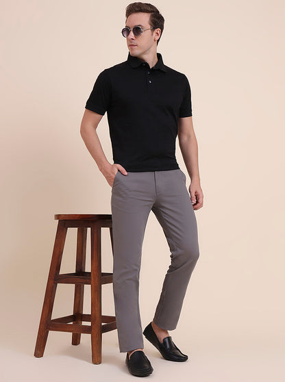 Grey Solid Uno Fit Casual Trouser | JadeBlue