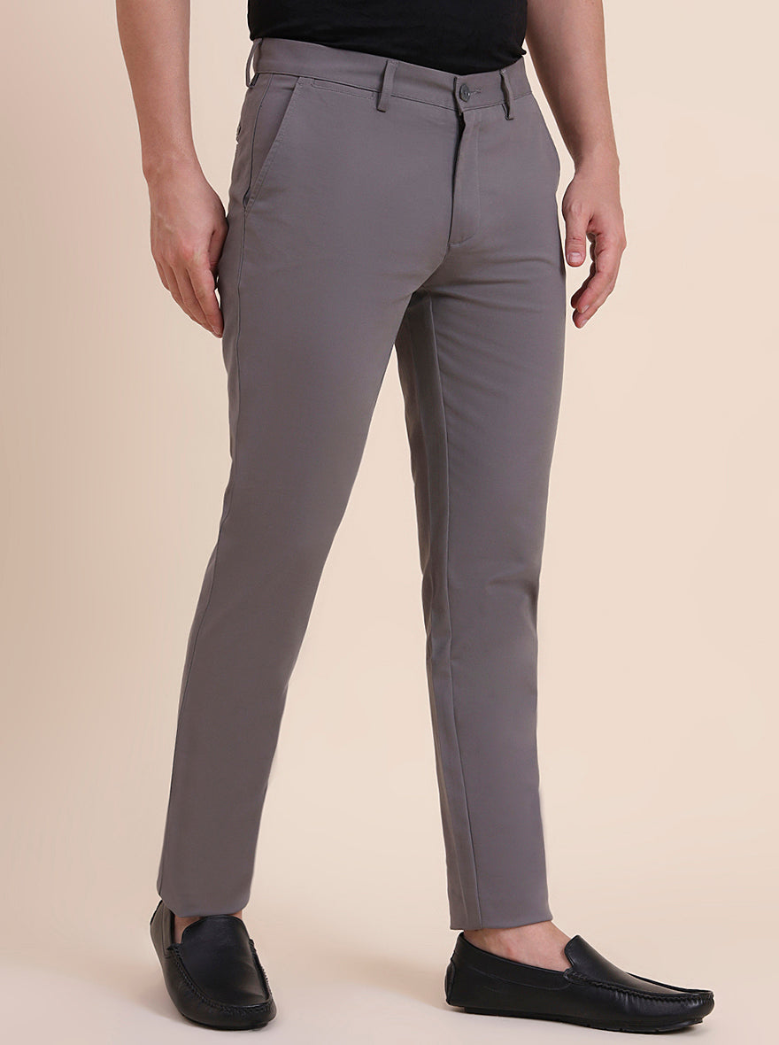 Grey Solid Uno Fit Casual Trouser | JadeBlue
