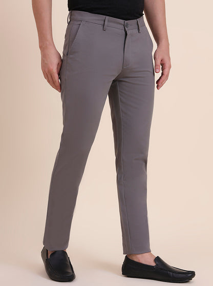Grey Solid Uno Fit Casual Trouser | JadeBlue