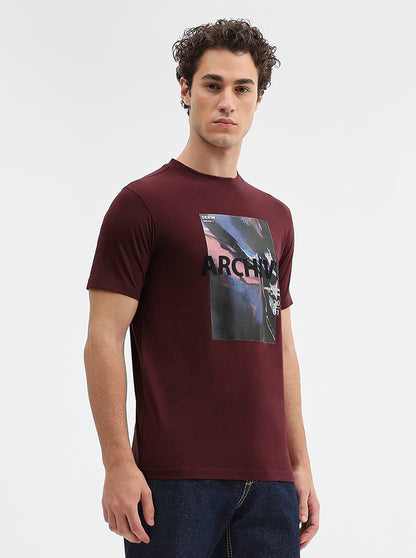 Maroon Printed Slim Fit T-Shirt | Greenfibre