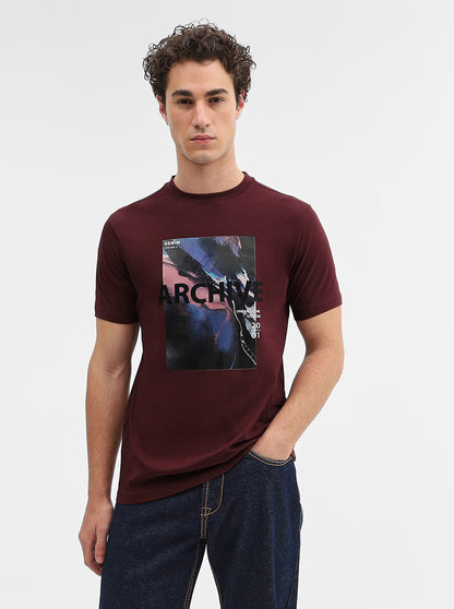 Maroon Printed Slim Fit T-Shirt | Greenfibre
