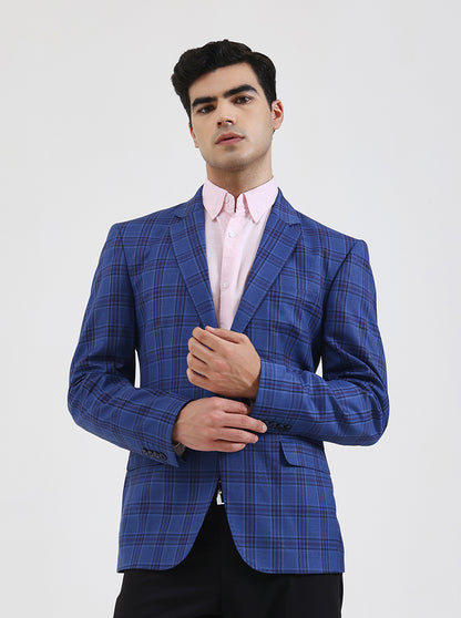 Blue Checked Regular Fit Blazer | JB Studio