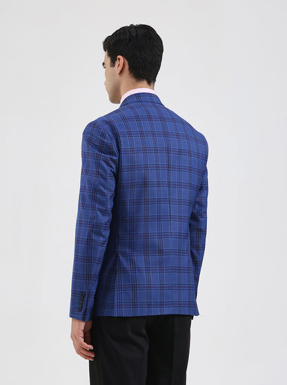 Blue Checked Regular Fit Blazer | JB Studio