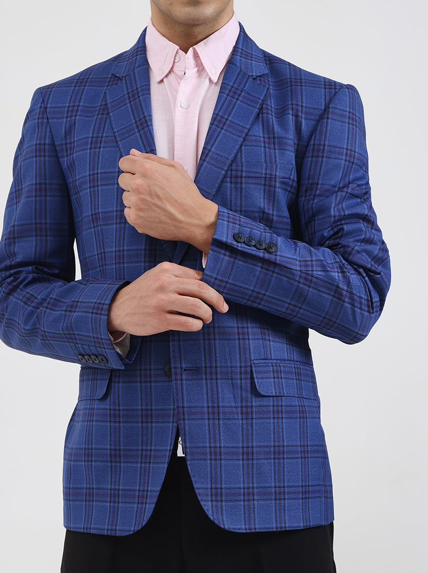 Blue Checked Regular Fit Blazer | JB Studio