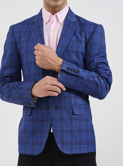 Blue Checked Regular Fit Blazer | JB Studio