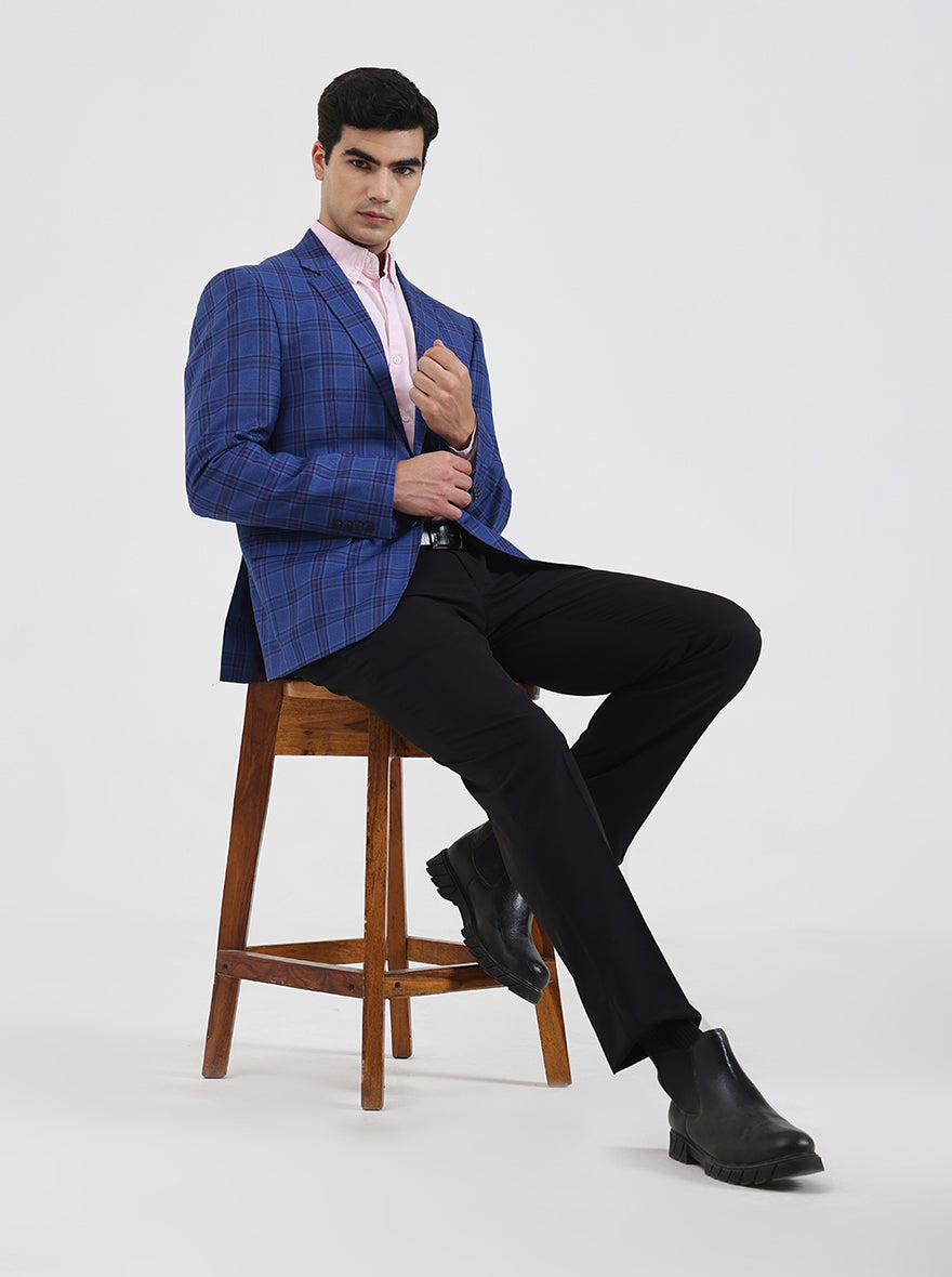 Blue Checked Regular Fit Blazer | JB Studio