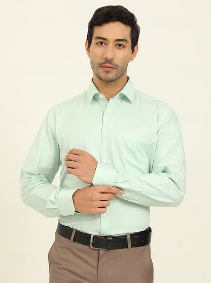 Pista Green Solid Regular Fit Formal Shirt | JadeBlue