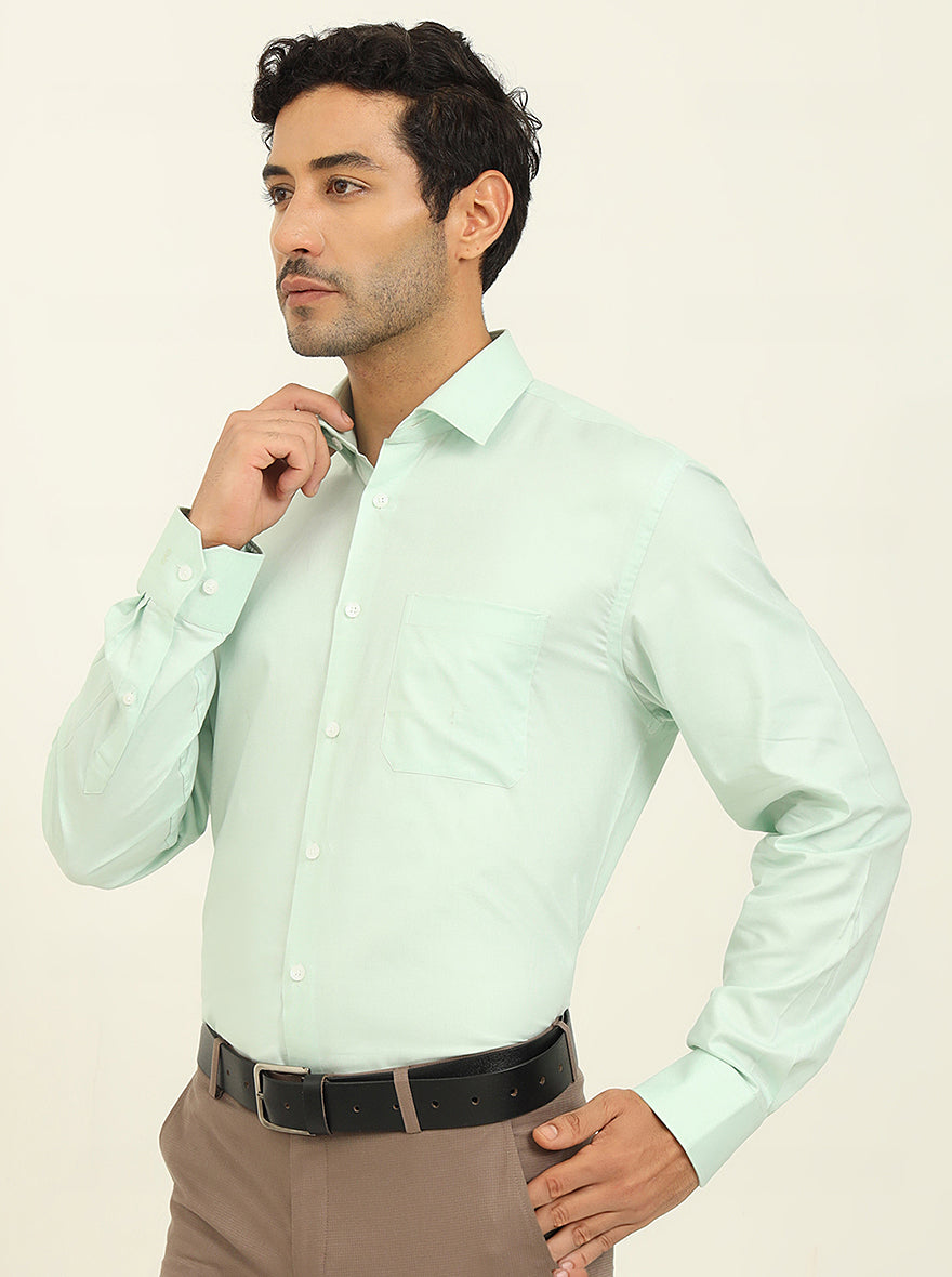 Pista Green Solid Regular Fit Formal Shirt | JadeBlue