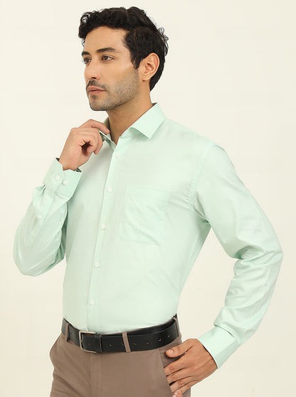 Pista Green Solid Regular Fit Formal Shirt | JadeBlue