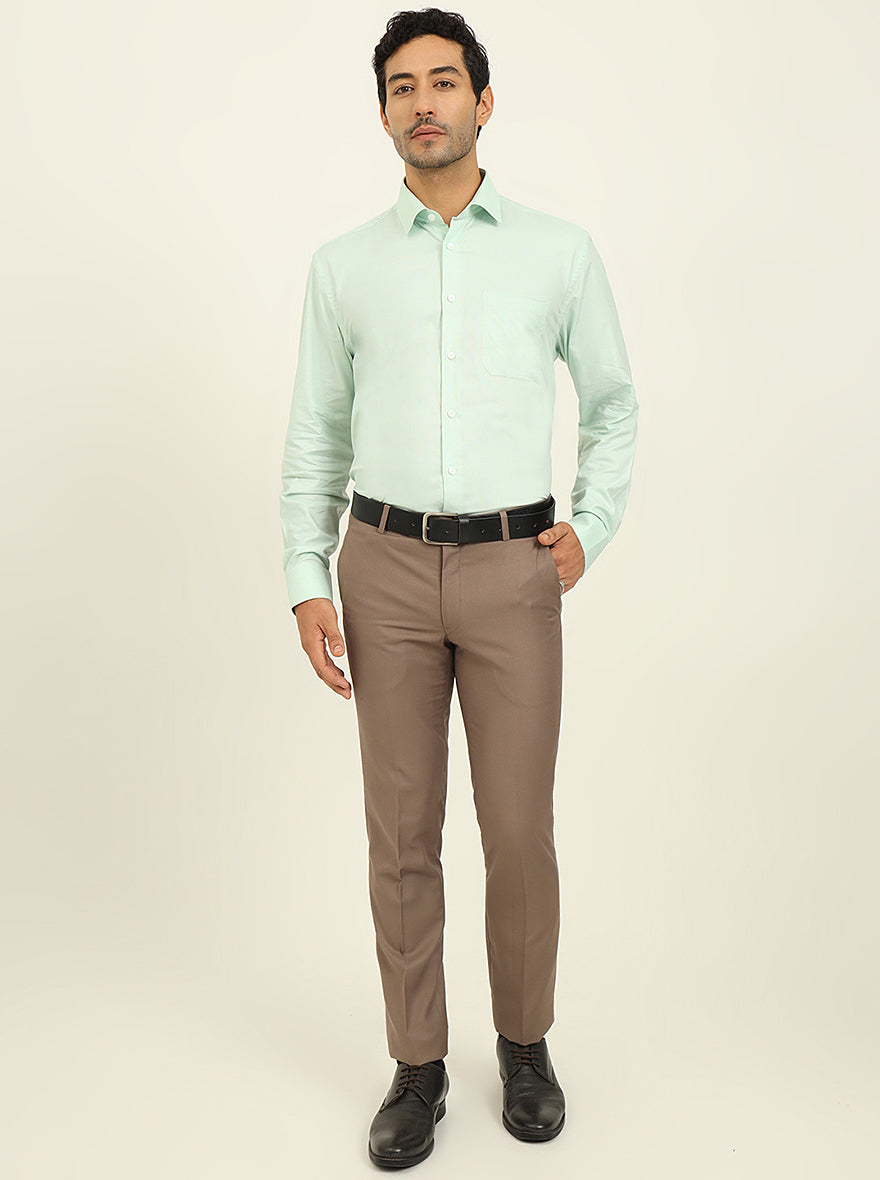 Pista Green Solid Regular Fit Formal Shirt | JadeBlue