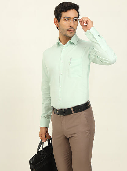 Pista Green Solid Regular Fit Formal Shirt | JadeBlue