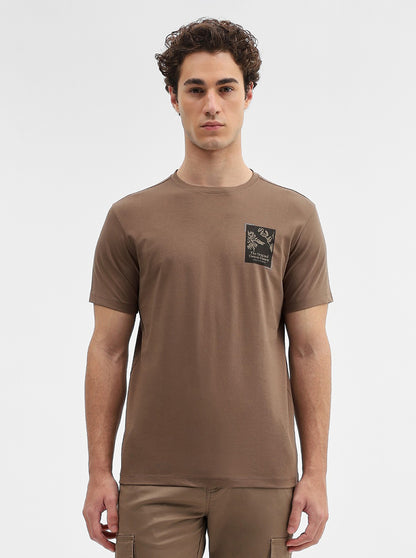 Khaki Printed Slim Fit T-Shirt | JadeBlue