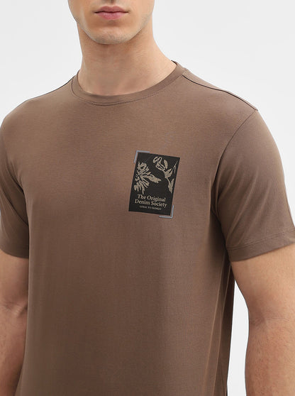 Khaki Printed Slim Fit T-Shirt | JadeBlue
