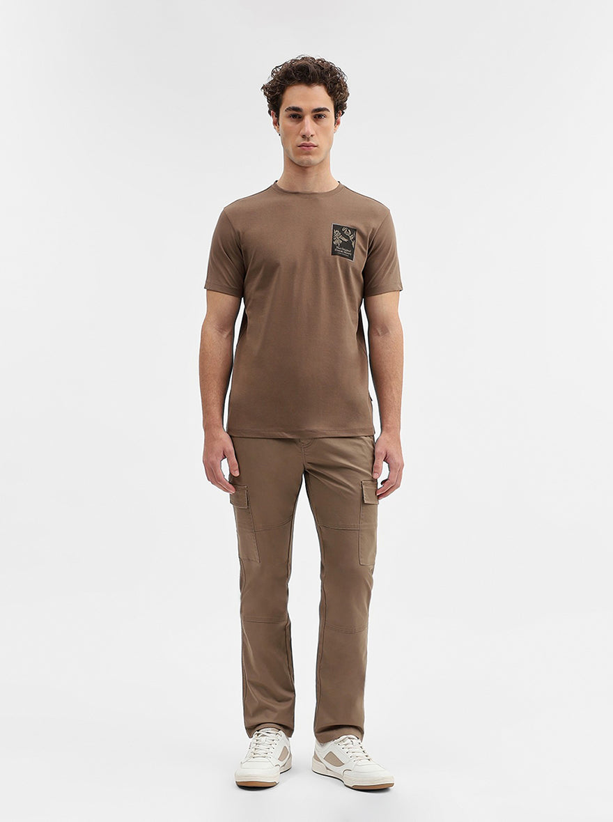 Khaki Printed Slim Fit T-Shirt | JadeBlue
