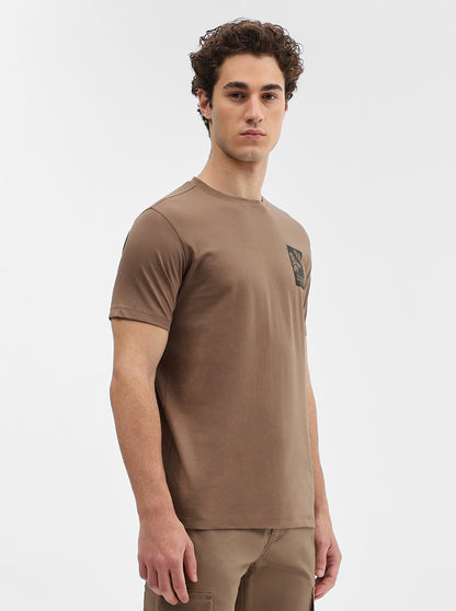 Khaki Printed Slim Fit T-Shirt | JadeBlue