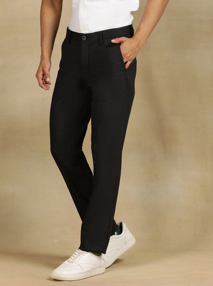 Black Printed Uno Fit Casual Trouser | JadeBlue