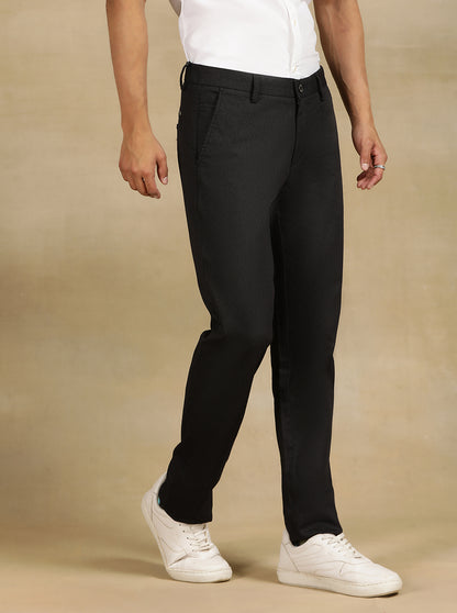 Black Printed Uno Fit Casual Trouser | JadeBlue