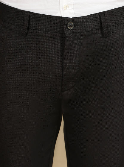 Black Printed Uno Fit Casual Trouser | JadeBlue