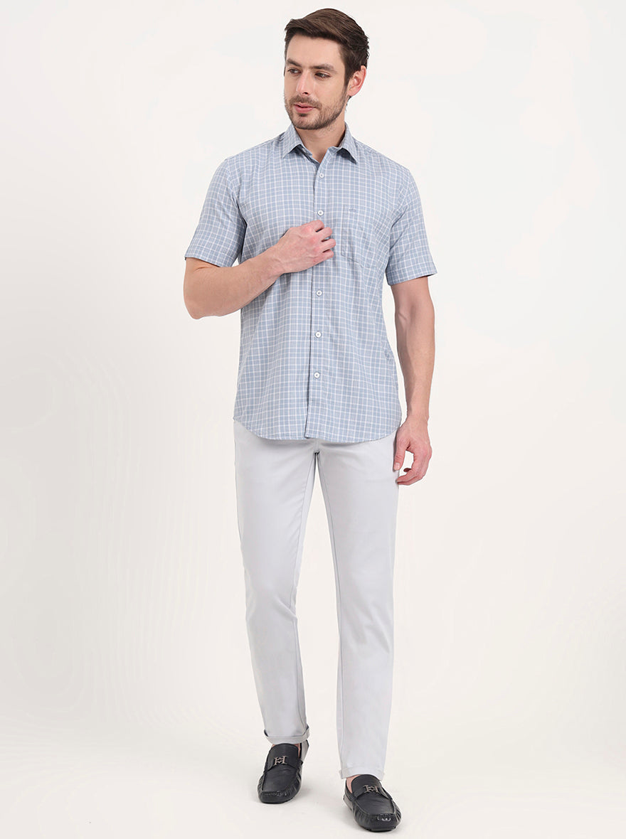 Light Blue Solid Neo Fit Casual Trouser | Greenfibre