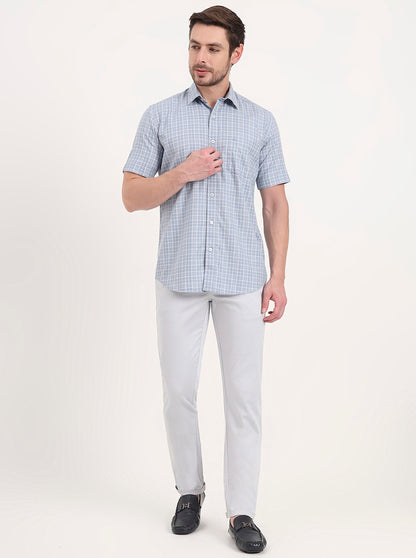 Light Blue Solid Neo Fit Casual Trouser | Greenfibre