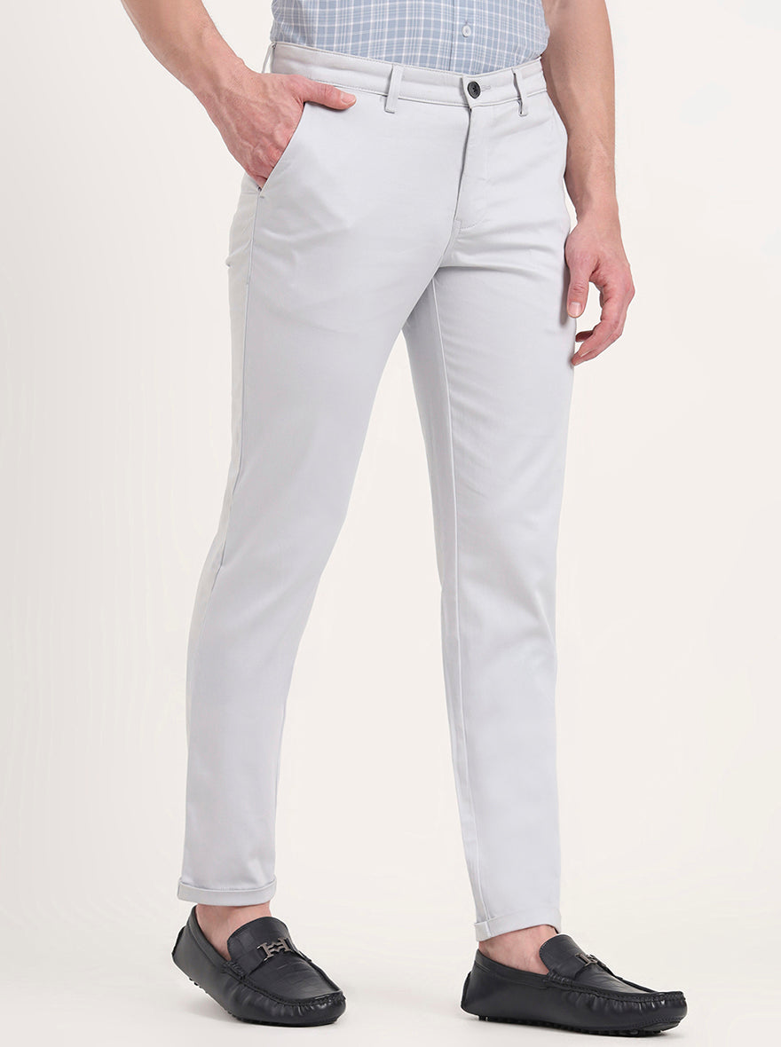 Light Blue Solid Neo Fit Casual Trouser | Greenfibre
