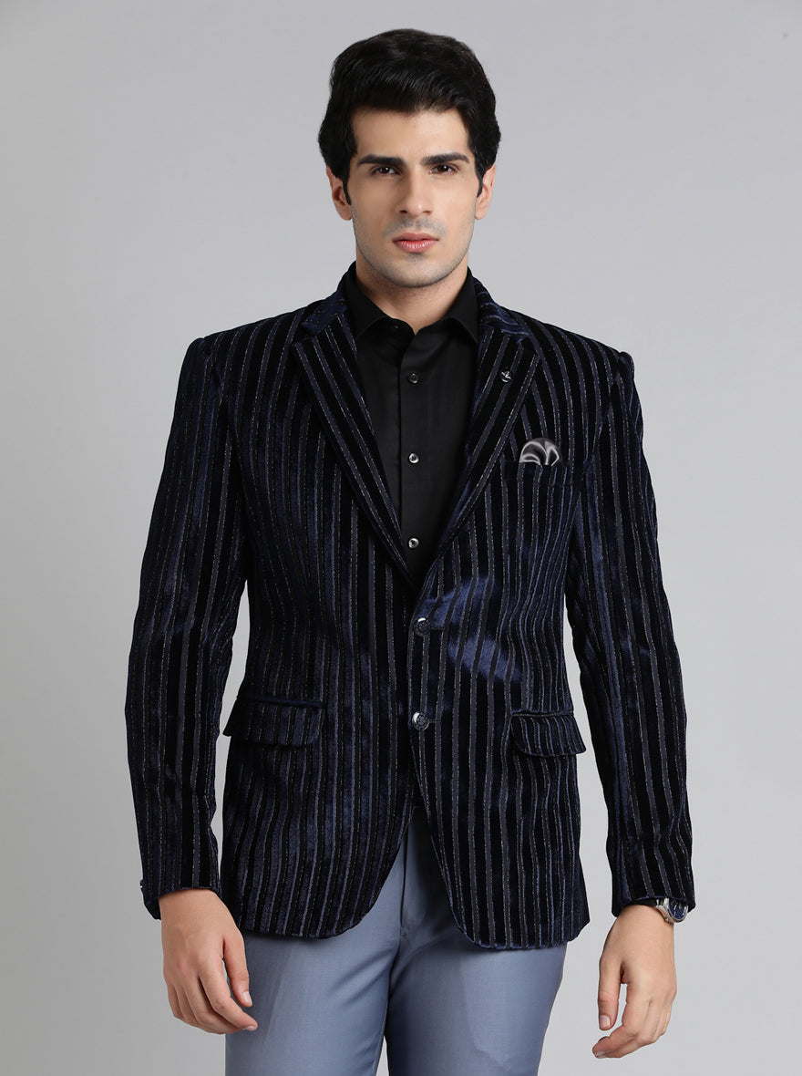 Royal Blue Striped Regular Fit Blazer | JB Studio