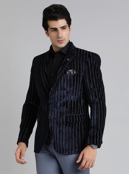 Royal Blue Striped Regular Fit Blazer | JB Studio