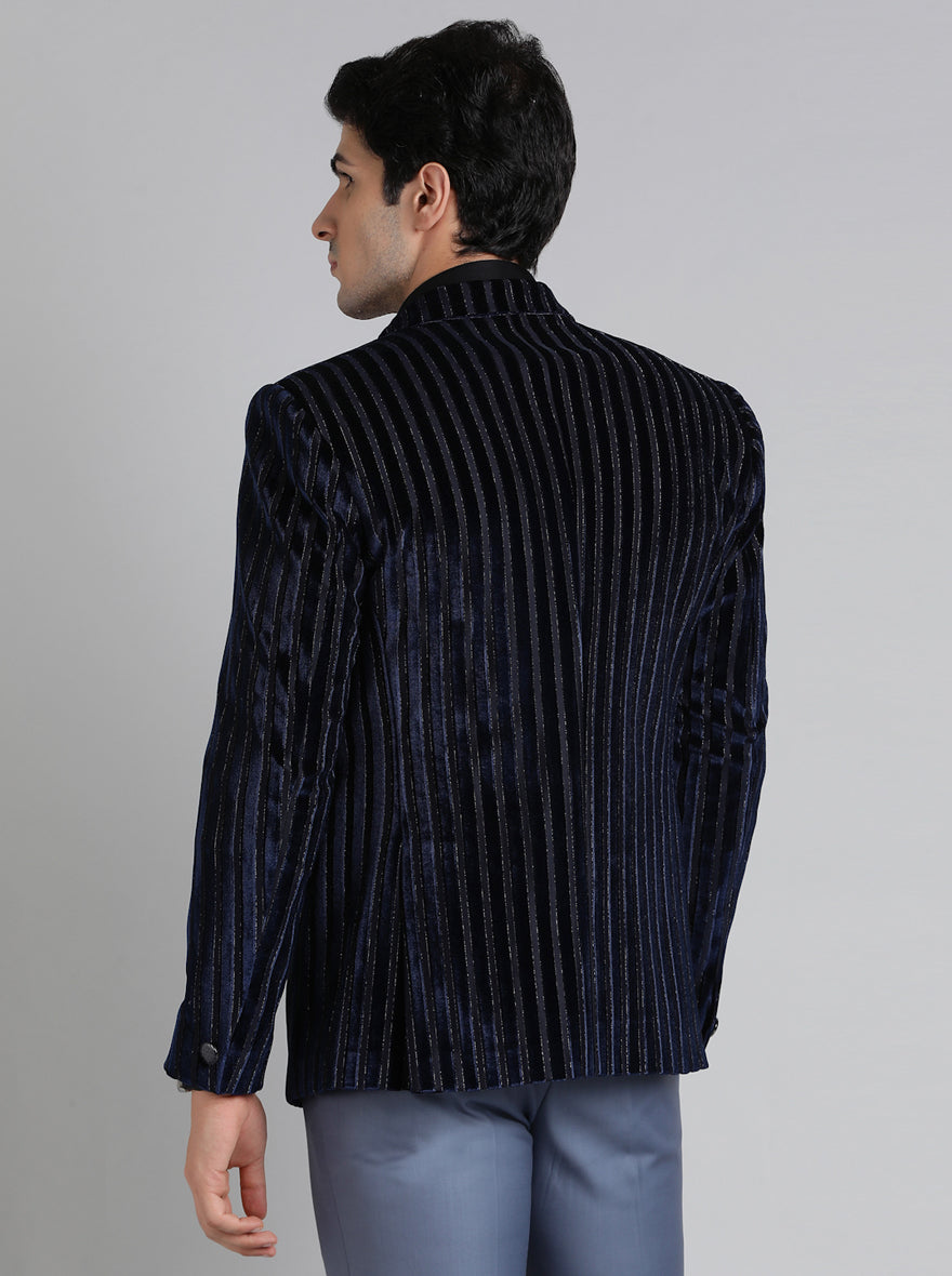 Royal Blue Striped Regular Fit Blazer | JB Studio