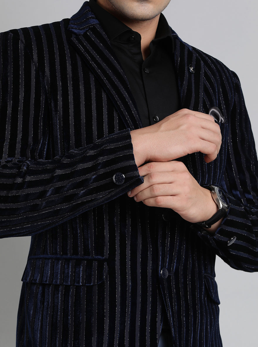 Royal Blue Striped Regular Fit Blazer | JB Studio